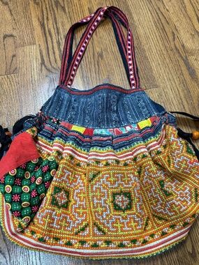 Handcrafted Myanmar Embroidered Boho Shoulder Bag – Never Used